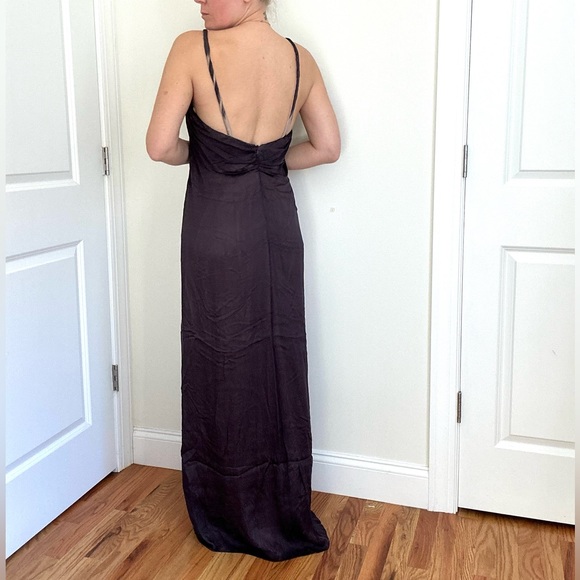 Silk Satin Chiffon Front Slit Evening Gown - Picture 4 of 11